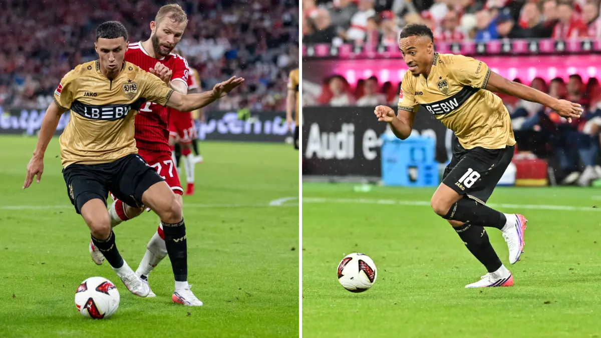Bilal El Khannouss (links) und Jamie Leweling kamen zuletzt gegen den FC Bayern im Verlauf der zweiten Hälfte ins Spiel.