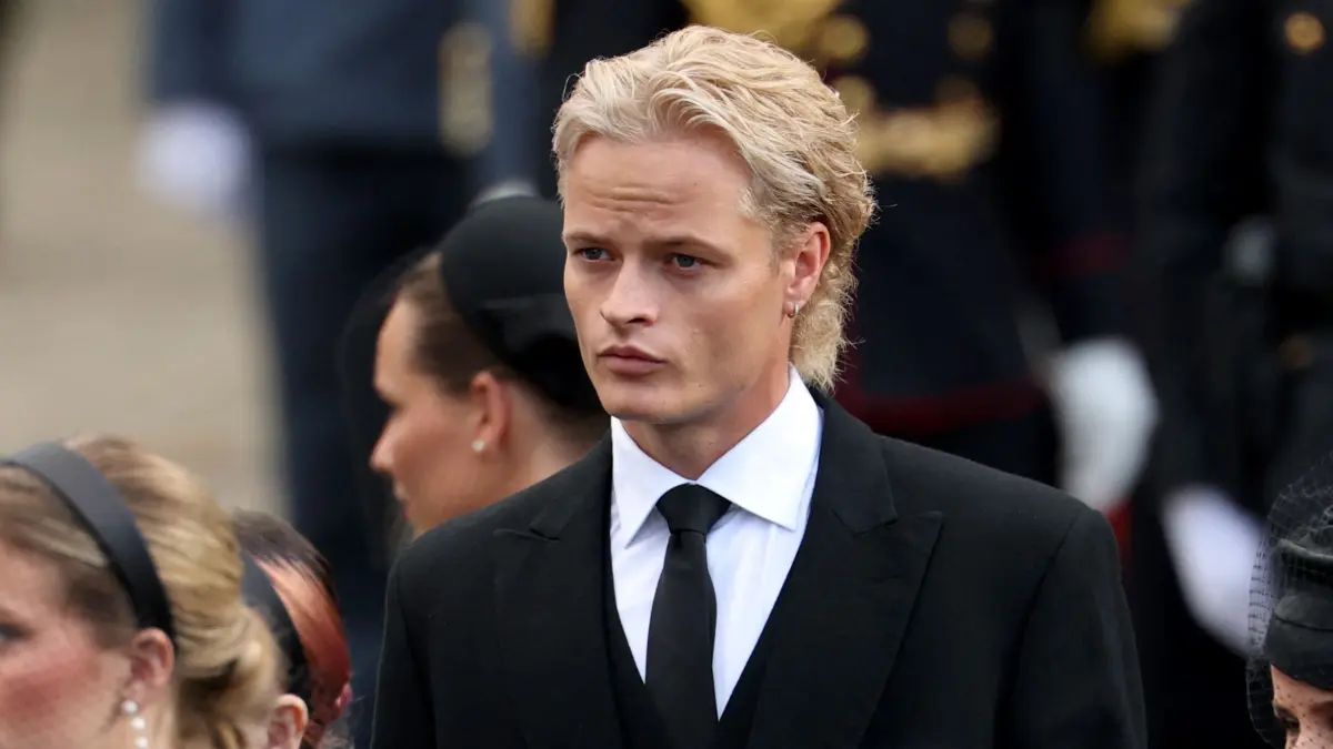 NORWAY-ROYALS-FUNERAL: (L-R) Leah Isadora Behn, Maud Angelica Behn (hidden), the son of Queen Mette-Marit of Norway Marius Borg Hoiby and Emma Tallulah Behn leave the church at the end of the funeral service for Norway's late King Harald V at the Oslo Cathedral in Oslo, Norway, on September 9, 2026. Harald, who died on August 28, 2026 at the age of 89, will be laid to rest in the crypt of the royal mausoleum of Akershus Castle, a medieval fortress overlooking Oslo Fjord, after a service at the Oslo Cathedral. (Photo by Odd ANDERSEN / AFP)