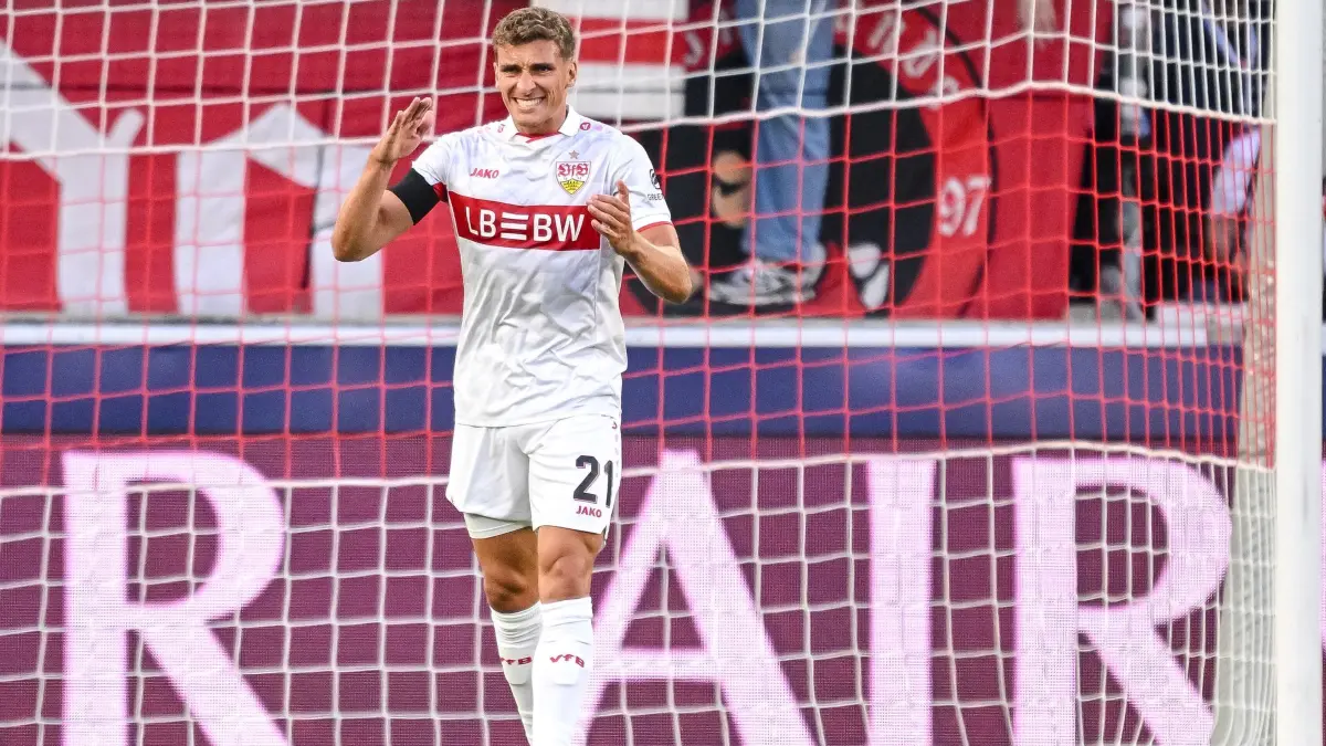 VfB Stuttgart - Viking Stavanger: 09.09.2026, Baden-Württemberg, Stuttgart: Fußball, Männer: Champions League, VfB Stuttgart - Viking Stavanger, Vorrunde, 1. Spieltag, MHPArena. Grischa Proemel (VfB Stuttgart) reagiert unzufrieden nach dem 1:1. Foto: Harry Langer/dpa +++ dpa-Bildfunk +++