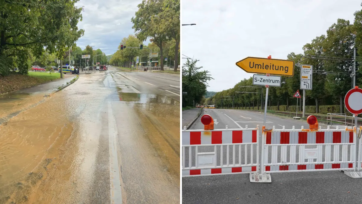Der Wasserrohrbruch hatte die Mühlhäuser Straße unterspült.