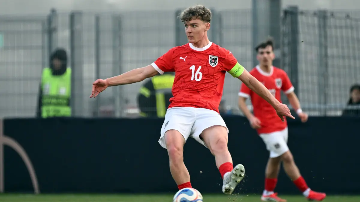 31.03.2026, xjhx, Fussball U19 EM Qualifikation, Österreich U19 - Deutschland U19 v.l. Yanik Noah Spalt Österreich U19 FREISTELLER Dreieich *** 31 03 2026, xjhx, Football U19 European Championship Qualification, Austria U19 Germany U19 v l Yanik Noah Spalt Austria U19 FREISTELLER Dreieich