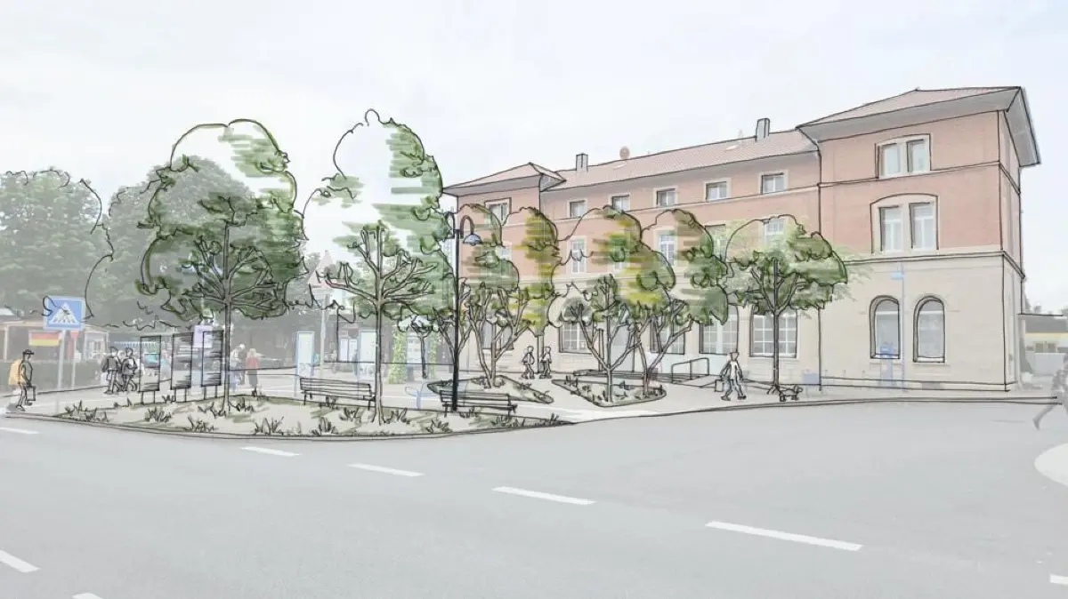 Skizzenhafte Darstellung der geplanten Umgestaltung des Winnender Bahnhofsvorplatzes