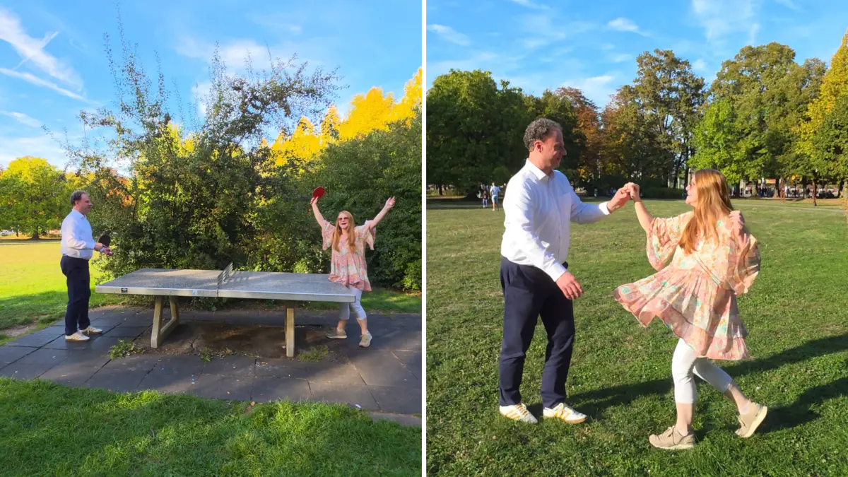 OB Matthias Knecht und Christina Lipic haben für das neue Video über Ludwigsburg gegeneinander Tischtennis gespielt.