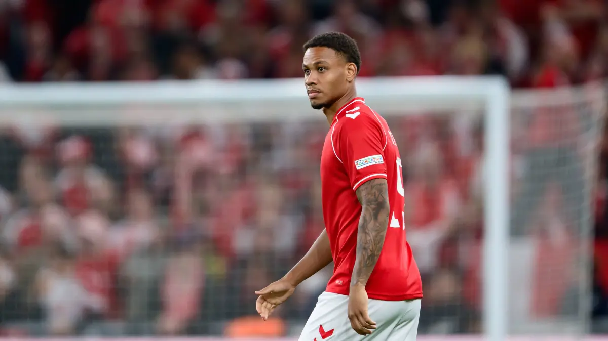 Denmark v Portugal, UEFA Nations League, Copenhagen, Denmark Copenhagen, Denmark. 01st, October 2026. Nikolas Nartey of Denmark seen during the UEFA Nations League match between Denmark and Portugal at Parken in Copenhagen. Denmark, Copenhagen, Parken PUBLICATIONxNOTxINxDENxNORxFINxBEL Copyright: xGonzalesxPhoto/DennisxJacobsenx