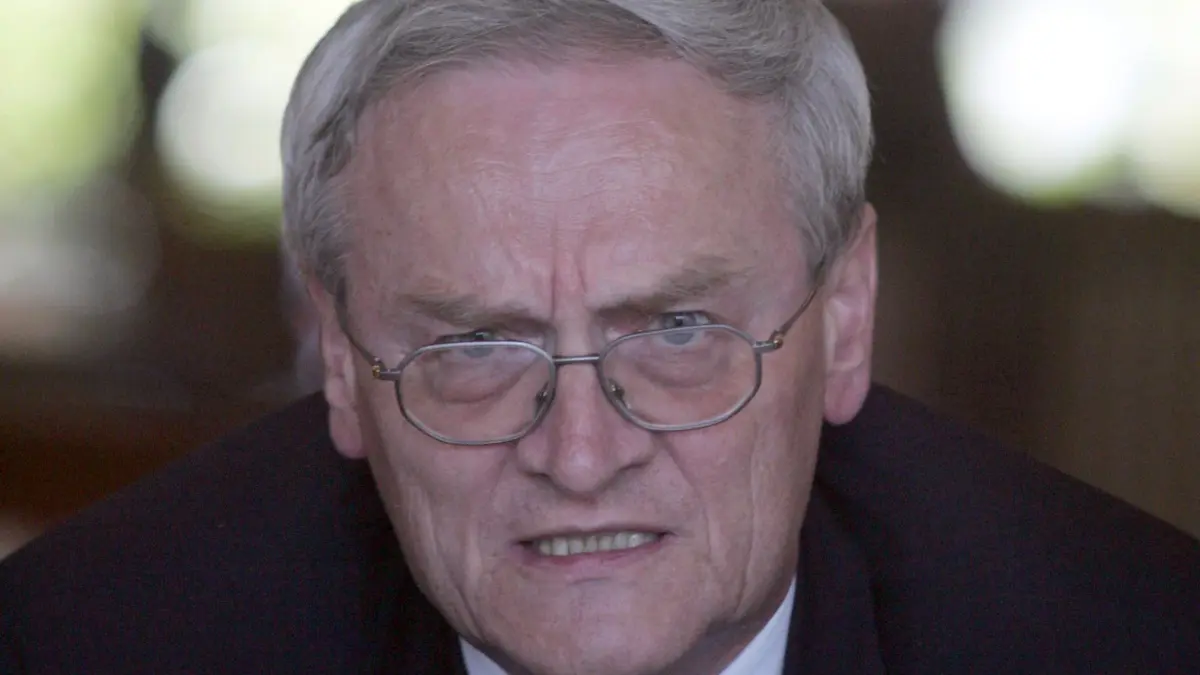 GERMANY: (ALTERNATIVE CROP) - Then German Interior Secretary of State August Hanning attends a press point in Rabat on July 3, 2007. According to media reports, former Federal Intelligence Service (BND) chief August Hanning was arrested on October 6, 2026 on suspicion of espionage. (Photo by ABDELHAK SENNA / AFP)