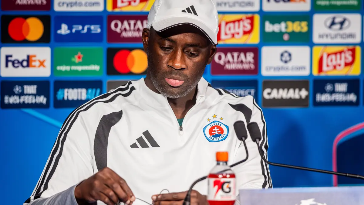 PARIS - SLOVAN BRATISLAVA press conference, PK, Pressekonferenz Head coach of Slovan Yaya Toure during the press conference ahead of the matchday 1 of League phase round of UEFA Champions league football match between Paris Saint Germain and SK Slovan Bratislava at Parc des Princes. Paris, France, September 08, 2026. Copyright: xx 080A1720