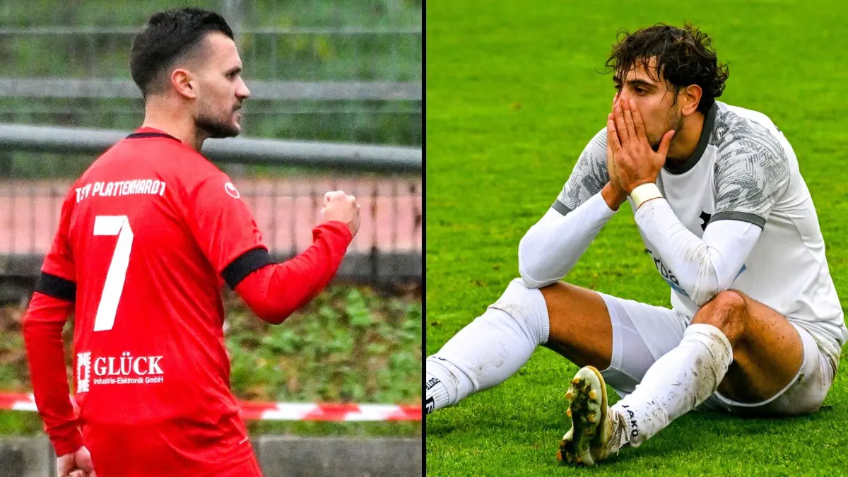Derby-Lust und Derby-Frust: der Plattenhardter Dreifach-Torschütze Danijel Zugac und der unterlegene Bonlandener Angreifer Iakovos Kaligiannidis.