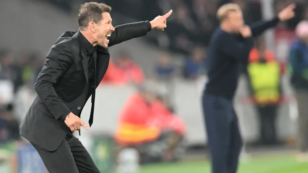 FBL-EUR-C1-STUTTGART-ATLETICO MADRID: Atletico Madrid's Argentine coach Diego Simeone reacts during the UEFA Champions League football match VfB Stuttgart v Atletico Madrid in Stuttgart, southern Germany, on October 20, 2026. (Photo by THOMAS KIENZLE / AFP)