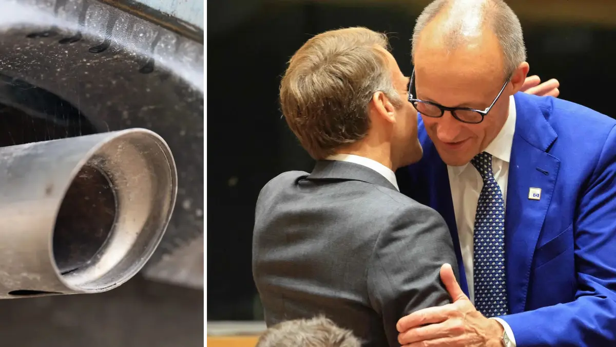 Der Verbrennungsmotor wird in der EU voraussichtlich noch länger als bisher geplant verkauft werden können. Durch die Verständigung zwischen Frankreichs Staatspräsident Emmanuel Macron (rechtes Bild, li.) und Bundeskanzler Friedrich Merz ist eine Mehrheit wahrscheinlich geworden.
