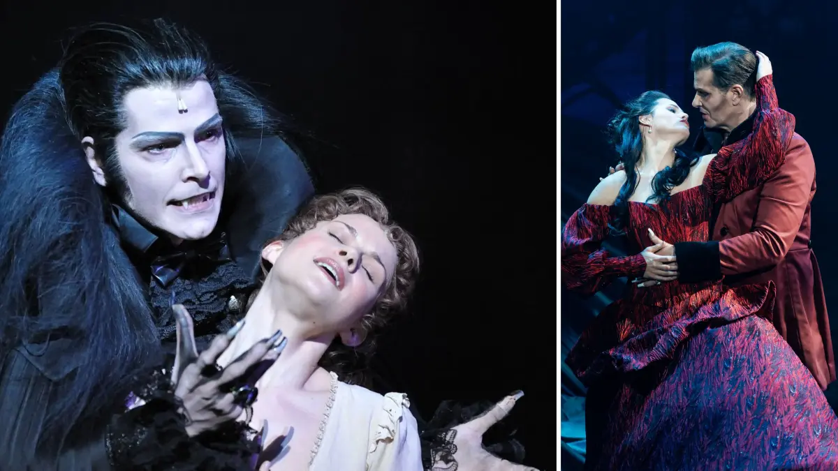 Vampire sind immer und überall: Jan Ammann und Lucy Scherer 2010 in "Tanz der Vampire" (links) und eine Szene aus "Dracula - Das Musical"