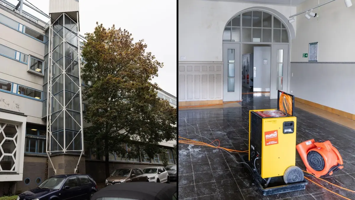 Interim an der Ludwigstraße 111 (links) für den derzeit nicht nutzbaren Bonatzbau des neuen Gymnasiums Leibniz