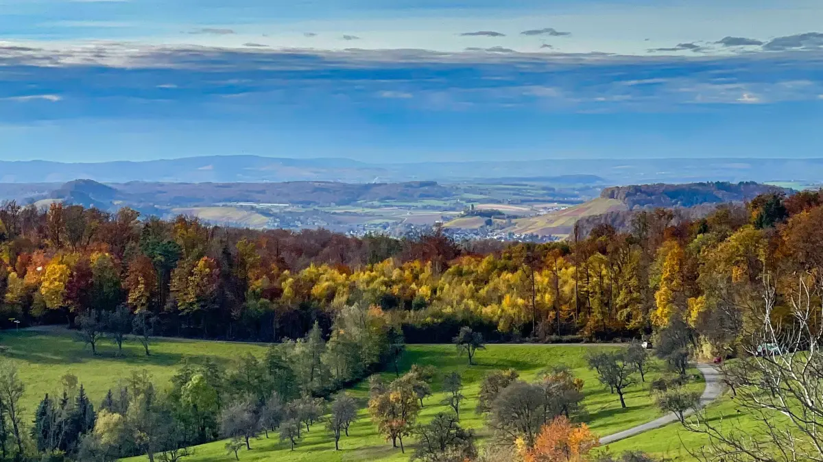 Ein Blick ins herbstliche Bottwartal vom Schwäbischen Wald aus